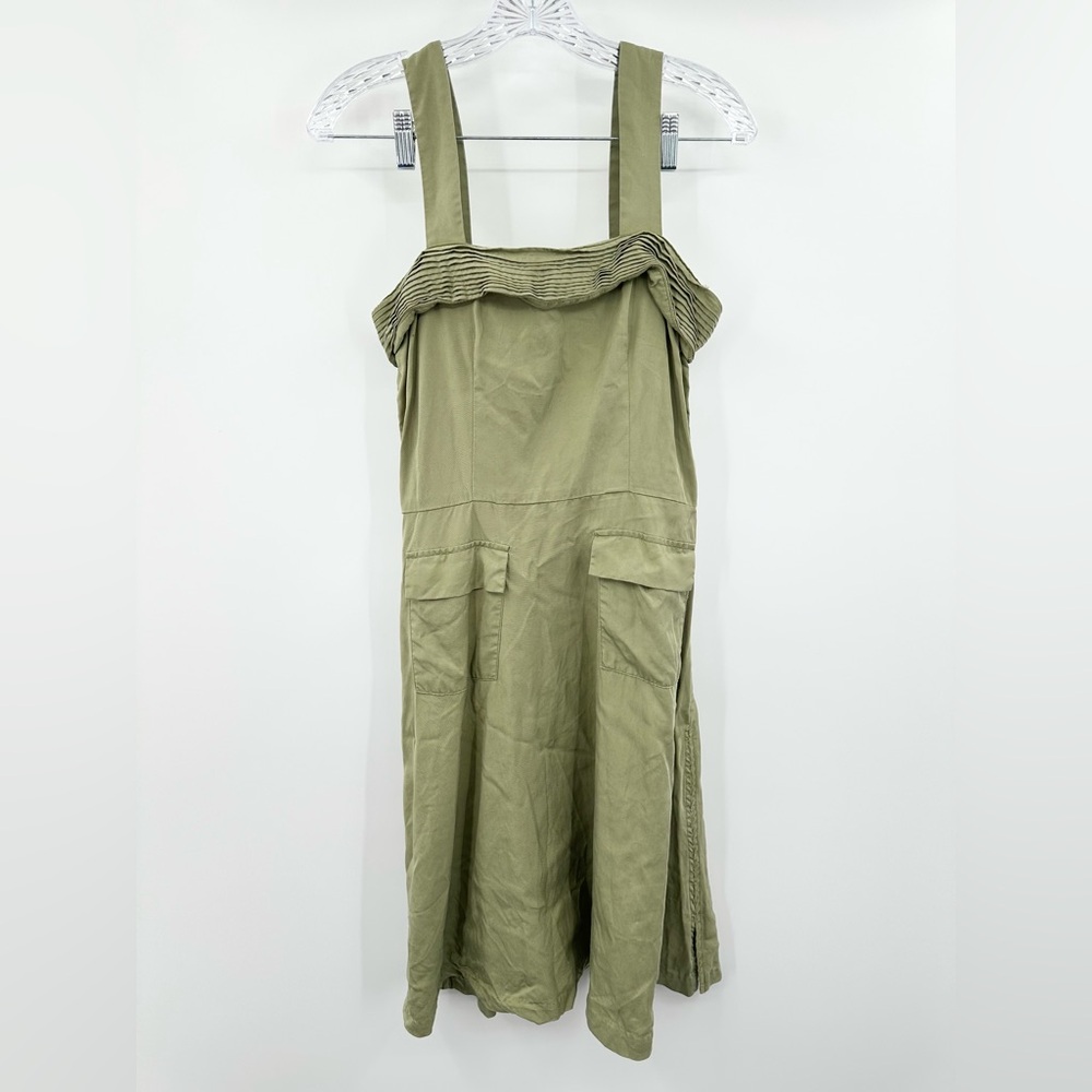 Sancia Olive Green Wide Strap Pleated Neckline A-Line‎ Dress Size Small